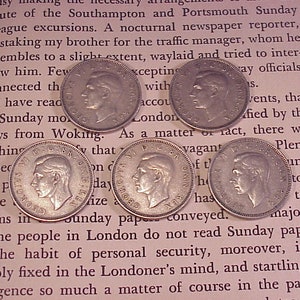 Lot of 5 British One Shilling Coins, Circulated, 1947, 1948, 1949, 1950, 1951, Worn, United Kingdom, 1, Old