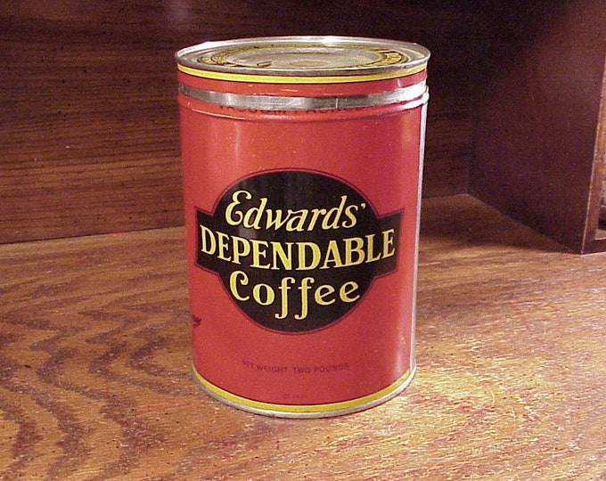 Vintage Rustic Edwards' Dependable Coffee Tin, 2 Pound Size, With Lid