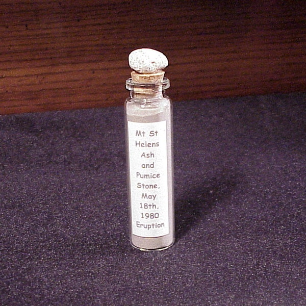Glass Bottle of Mt St Helens Volcanic Ash with Pumice Stone from the May 18th, 1980 Eruption, Washington Souvenir, Sample, Science Fair