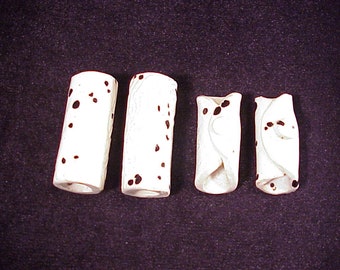 Vintage 1970's Lot of 4 Macramé Ceramic Large White with Black Spots Tube Shaped Beads. Making, Craft Material Supply