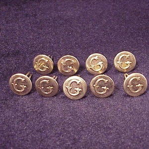 Lot of 9 Monogram Initial Letter G Gold Tone Hat Uniform Buttons, Cufflink Making, Materials, Vintage Sewing, Old