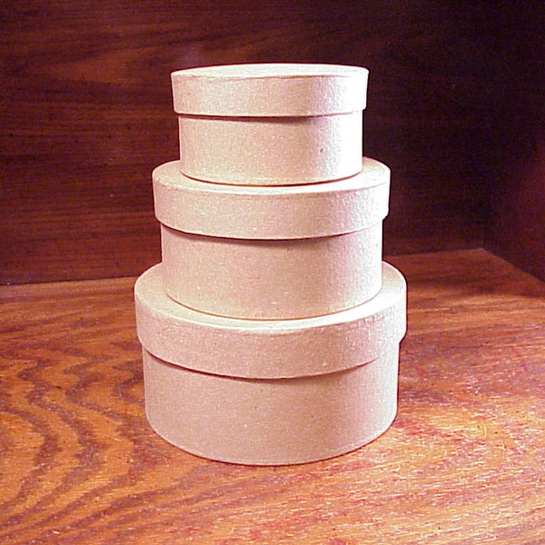 Darice 3 Piece Set of Small Round Nesting Paper Mache Boxes, with 4, 5, 6 Inch Diameters, No. 2849-04, New and Sealed, Craft Material