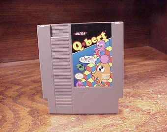 NES Q*Bert Game Cartridge, no. nes-qb-usa, Tested, Nintendo, Retro, Vintage Gaming, Cart, Qbert