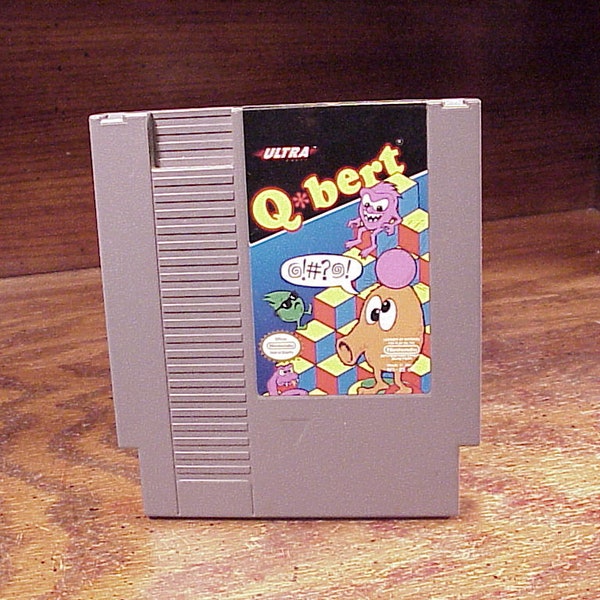 NES Q*Bert Game Cartridge, no. nes-qb-usa, Tested, Nintendo, Retro, Vintage Gaming, Cart, Qbert