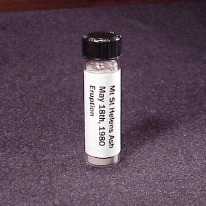 Glass Vial of Mt St Helens Volcanic Ash from the May 18th, 1980 Eruption, Washington Souvenir, Sample, Specimen, 1980's, WA, Science Fair