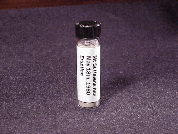 Glass Vial of Mt St Helens Volcanic Ash from the May 18th, 1980 Eruption, Washington Souvenir, Sample, Specimen, 1980's, WA, Science Fair