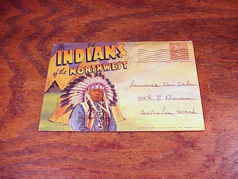 1942 Indians of the Northwest Postcard Strip 1940/'s no D-6206 Colorful Souvenir Old Native Americans set of 9 postcards