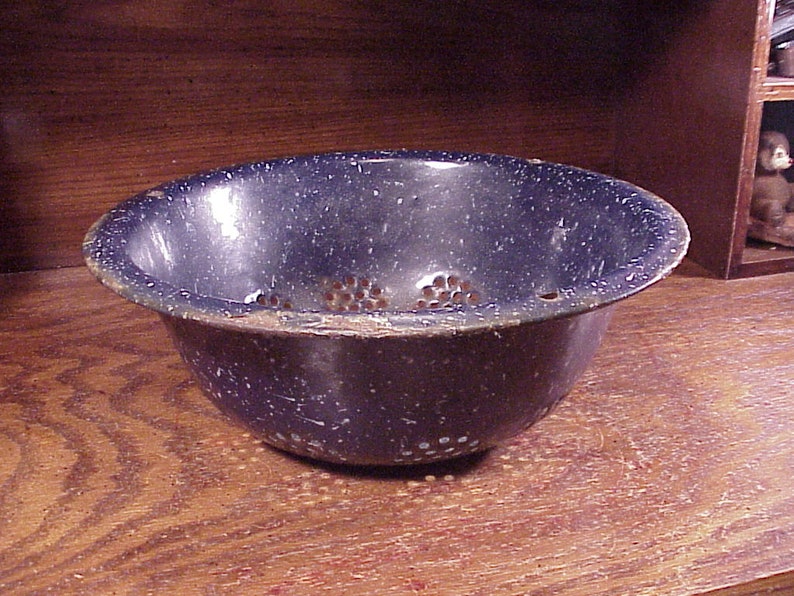 Rusty Colander Vintage Rustic Rusty Worn Blue Enamelware Metal Colander Strainer, With ...