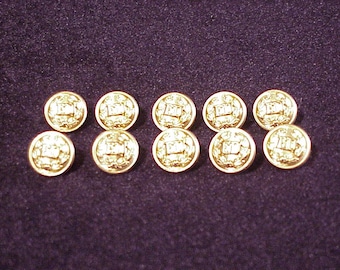 Lot of 10 Fire Department FD Gold Tone Uniform Buttons, Loop Shank Type, Collectible, Cufflinks Material, Vintage Sewing, Waterbury, Old