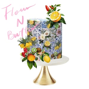 Edible Icing Cake Wrap -  Sicilian Mediterranean Lemon Mediterranean Greek Tile pattern Portuguese Tiles