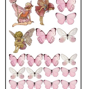Edible Pre-Cut Wafer Butterfly Wafer Fairy - Fairy and Pastel Pink and White