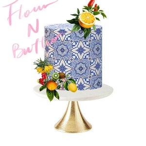Edible Icing Cake Wrap -  Sicilian Mediterranean Lemon Mediterranean Greek Tile pattern Portuguese Tiles