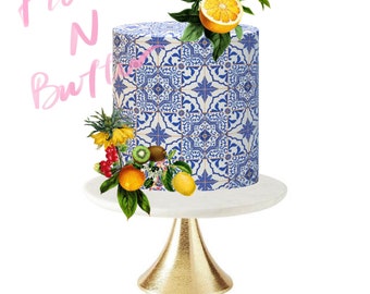 Edible Icing Cake Wrap -  Sicilian Mediterranean Lemon Mediterranean Greek Tile pattern Portuguese Tiles