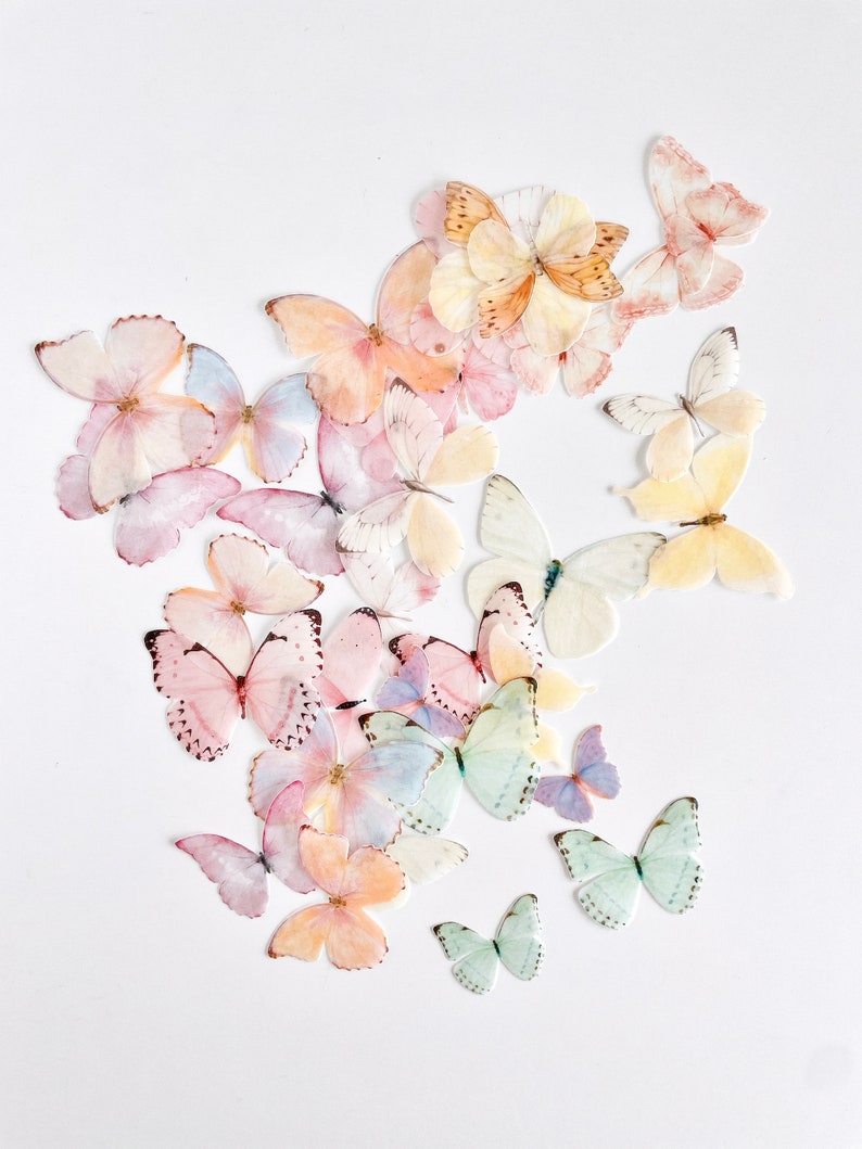 Pack of 32, 3-5cm Pre-Cut Edible Wafer Paper Butterfly Pastel Rainbow Wafer butterfly, Rainbow edible butterfly, wafer paper butterfly image 3