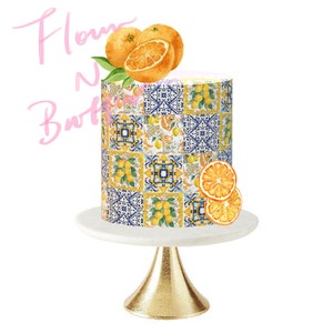 Edible Icing Cake Wrap -  Sicilian Mediterranean Lemon Mediterranean Greek Tile pattern Portuguese Tiles