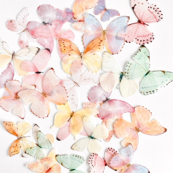 Packung mit 32, 3-5cm vorgestanzten essbaren Oblaten Schmetterling - Pastell Regenbogen Oblaten Schmetterling, Oblaten Schmetterling, Oblaten Schmetterling