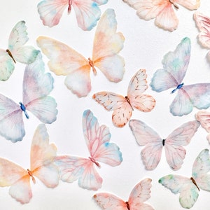 Pre-Cut Edible Wafer Paper Butterfly - Pastel Rainbow Wafer butterfly, Rainbow edible butterfly, wafer paper butterfly Butterfly Cake Topper