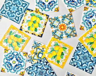 Pre Cut Sicilian Mediterranean Lemon Mediterranean Greek Tile pattern Portuguese Tiles, Tiles Cookies Edible Image, Pre Cut Tiles Cookies