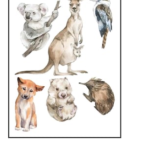 Pre Cut Australian Animal Cupcake Topper Edible Image, Watercolor Animal