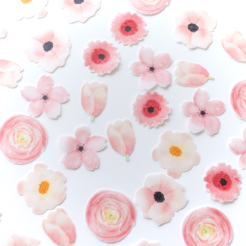 Edible PreCut Wafer Flowers Assorted Pink Etsy