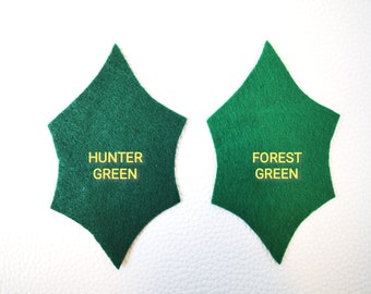Green felt fabric holly leaves - 18 pieces per set