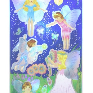 Stickers papier métallique brillant fées des bois Sandylion - 1 feuille - 15 stickers