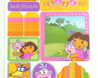 ON SALE* Dora the Explorer Paper Scrapbook Stickers // Dora the Explorer Stickers - 1 Sheet - 18 stickers