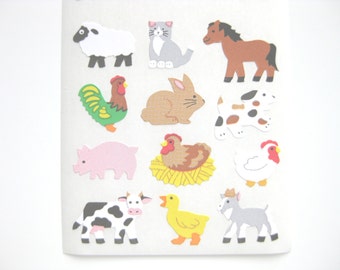Sandylion vintage semi-glossy paper farm animal stickers - 3 repeat squares