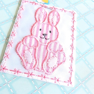 Vintage Little Ones Trimtex Carolace Pink Stripe Bunny Iron on or sew on applique