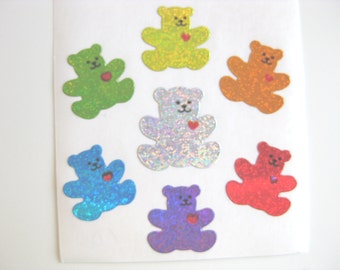 Sandylion Classic Rainbow Teddy Bear prismatic stickers - 3 squares repeats