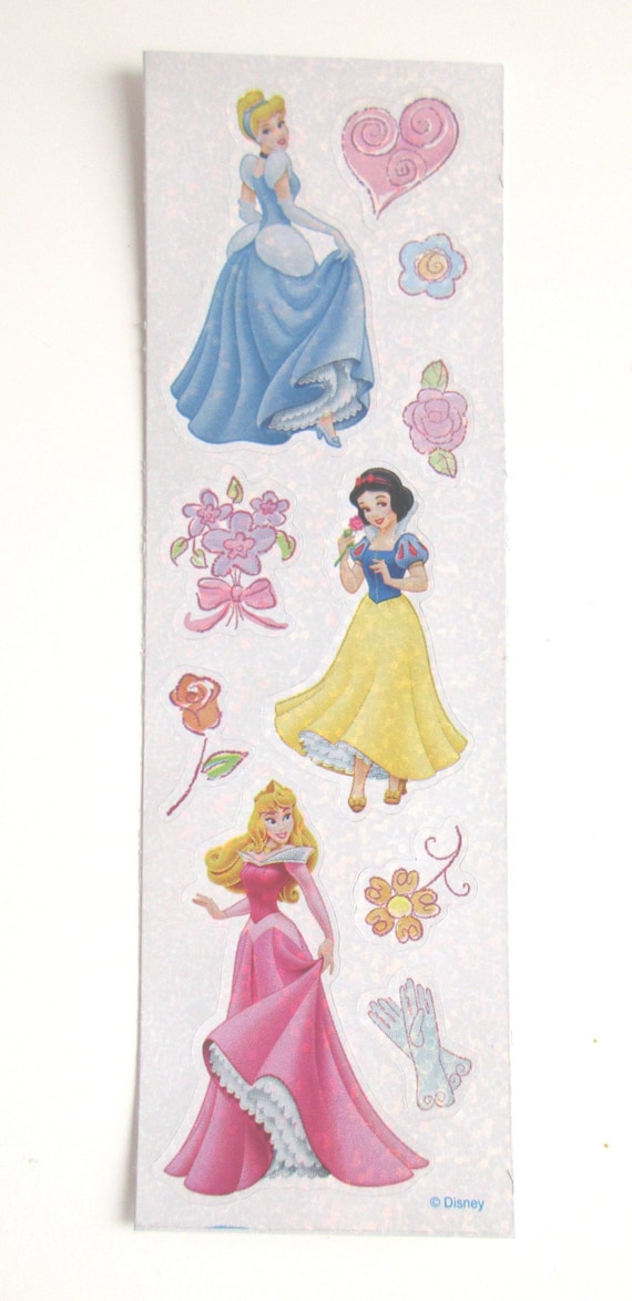 Disney Princess Sparkly Stickers // Sandylion Stickers 1 Sheet 10 Stickers  