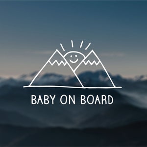 Naklejka Baby on board, naklejka BÉBÉ À BORD, naklejka góry, naklejka natura, naklejka ścienna, naklejka na samochód, naklejka na dziecko, naklejka na okno, prezent na baby shower