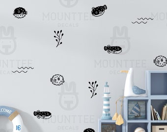 Calcomanías de pared de pez globo: decoración infantil oceánica
