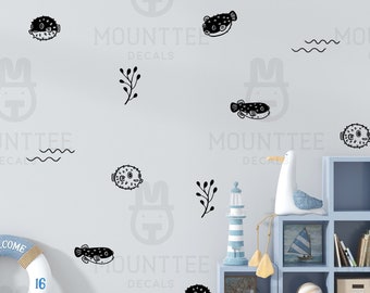 Pufferfish wall decals / Pufferfish stickers / Fish decals / Ocean decals