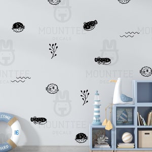 Pufferfish wall decals available on Mounttee's Etsy store.