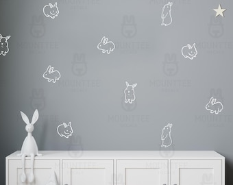 Calcomanía de pared con diseño de conejo dibujado a mano, decoración minimalista para habitación de bebé, vinilo despegable y adhesivo, arte de pared neutro para habitación de bebé, regalo de inauguración de la casa