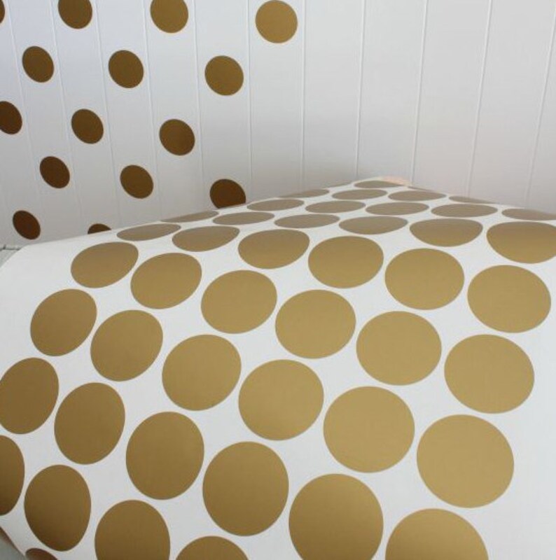 Gold polka dot decals, vinyl decals, black polka dot decal, gold dot decals, wall decals, two inches dots vinyl, metallic gold decal image 3