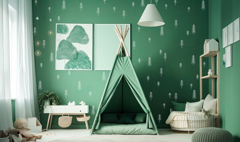 Tree decals, nursery wall decal, wall decals, nursery decal, green decals, nature decals, baby room decal, living room decal, window decal image 1