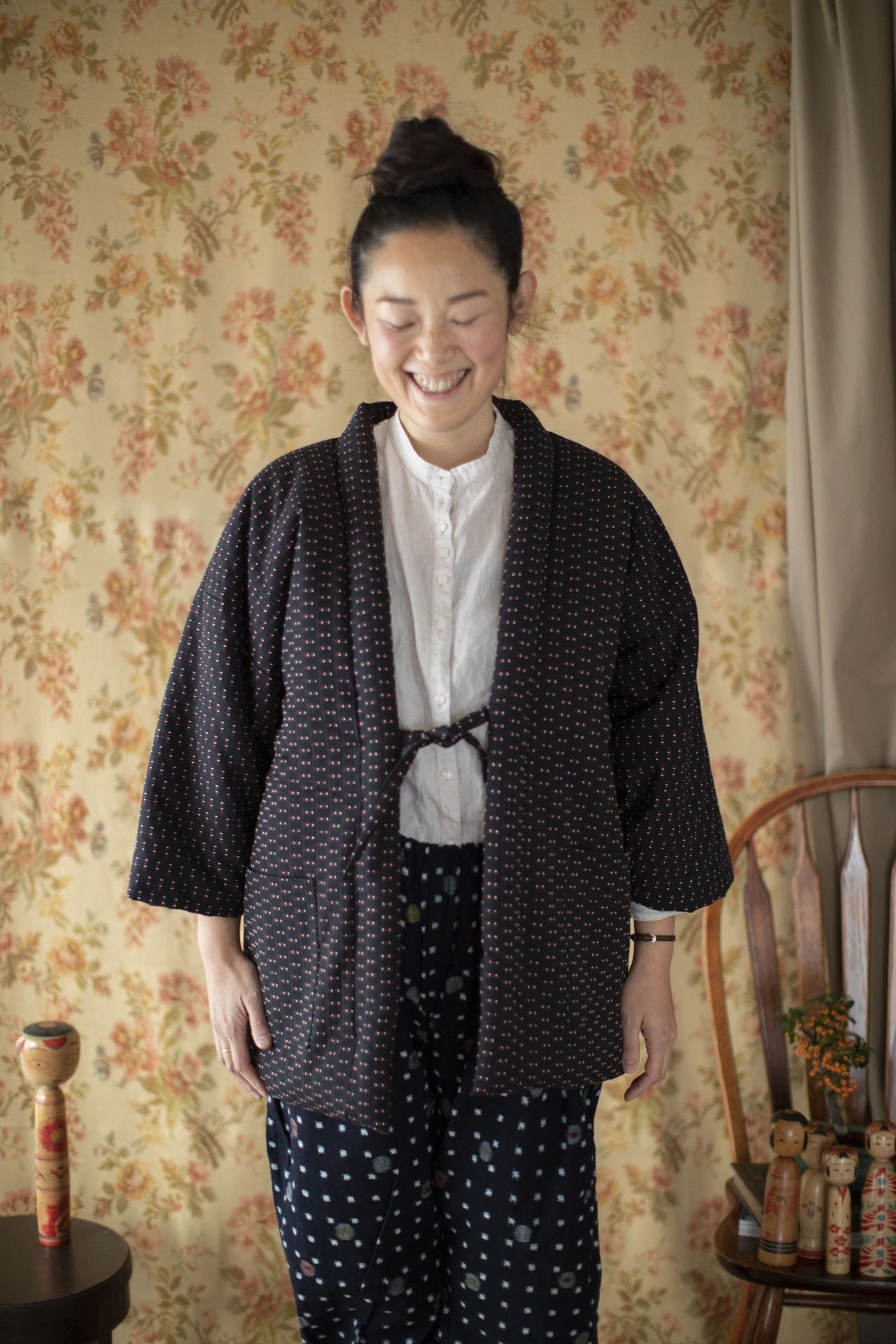 Hanten Jacket- Sashiko Stitch/ Black - Etsy Hanten Jacket- Sashiko Stitch/ Black - Etsy