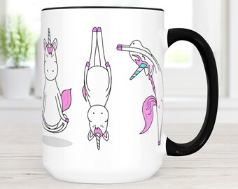 Unicorn Coffee Mug  | Yoga Poses Coffee Cup | Microwave and Dishwasher Safe Ceramic Gift for Friend