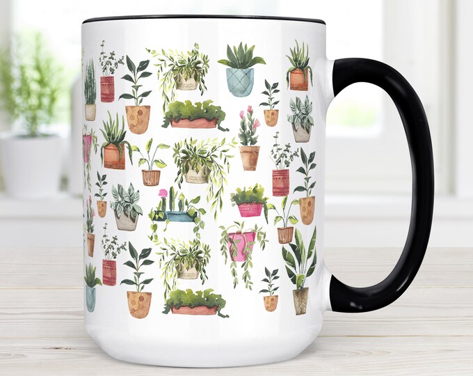 House Plant Gift Potted Plants Pattern Coffee Mug Etsy