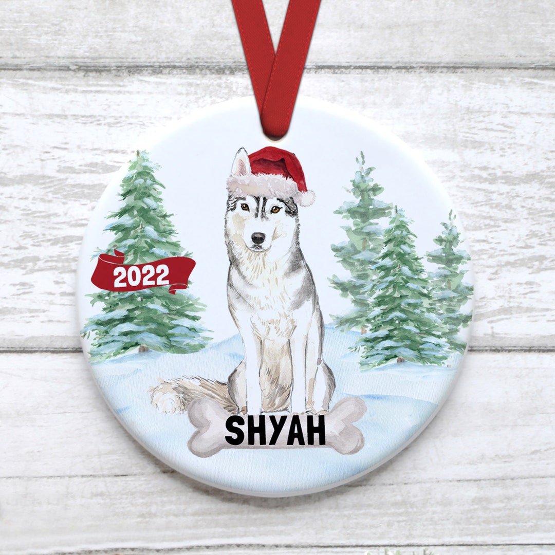 Husky Dog Christmas Ornament Customized With Name Watercolor Etsy