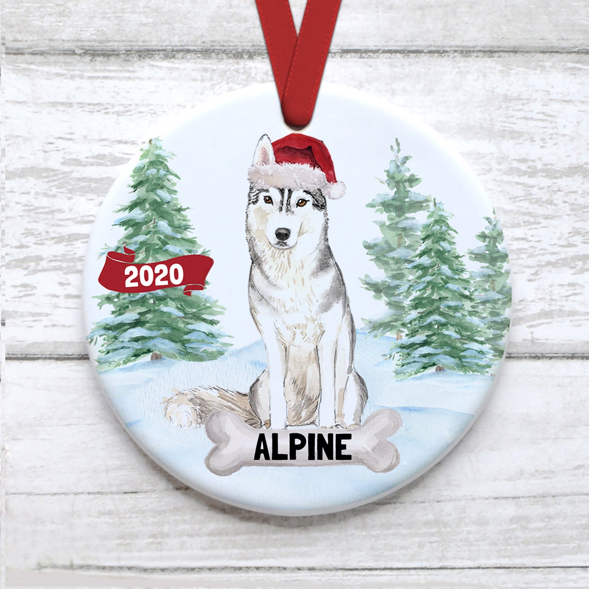 Husky Dog Christmas Ornament Customized With Name Watercolor Personalized Pet Holiday 2020 Free Shipping Pet Memorial