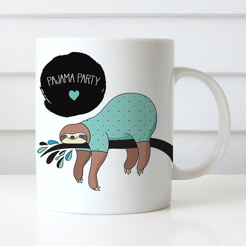 Coffee Mug Cute Sloth Let's Party Coffee Cup Funny Sloth Etsy