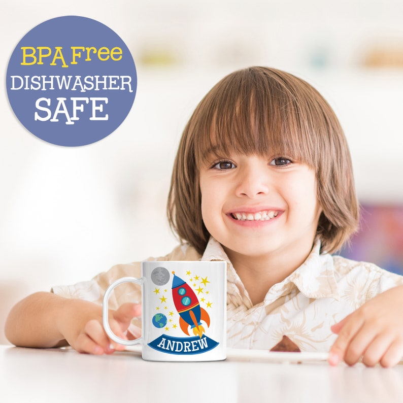 Kids Personalized Cup Rocket Ship Mug Dishwasher Safe Etsy