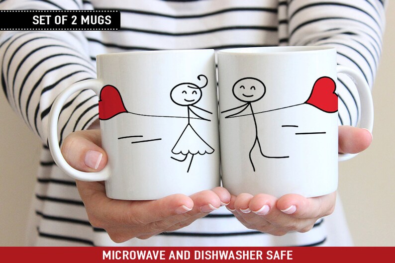 Coffee Mug Cute Stick Figure Couple With Heart Balloons Mug Etsy