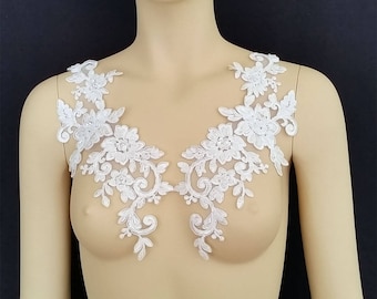 Ivory Beaded pair Lace Embroidered Applique for Bridal, Bridesmaid, Sash, Headband, Dance Costumes,AP96440