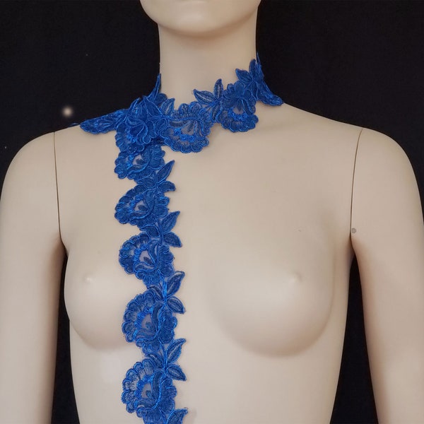 Royal Blue Lace trim Applique 36"(1 yard) for Bridal,Bridesmaid,Sash,Dance Costumes,embroidery trim,wedding trim,costumes trim,TR97110