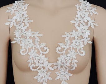 Ivory pair Lace Embrodired Applique for Bridal, Bridesmaid, Sash, Headband, Dance Costumes