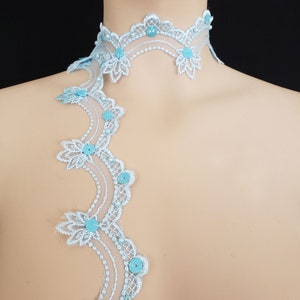 Blue floral Embroidered lace trim,Scallop lace trim, lace,Bridal lace,Wedding Lace,wedding Blue lace, Blue Floral lace
